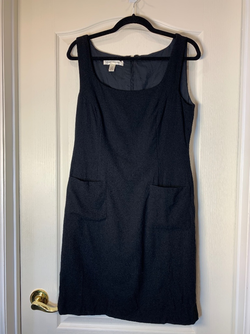 Vintage 90's Anne Klein II Black Pure Wool Pocket Dress Office Size 10 Lined